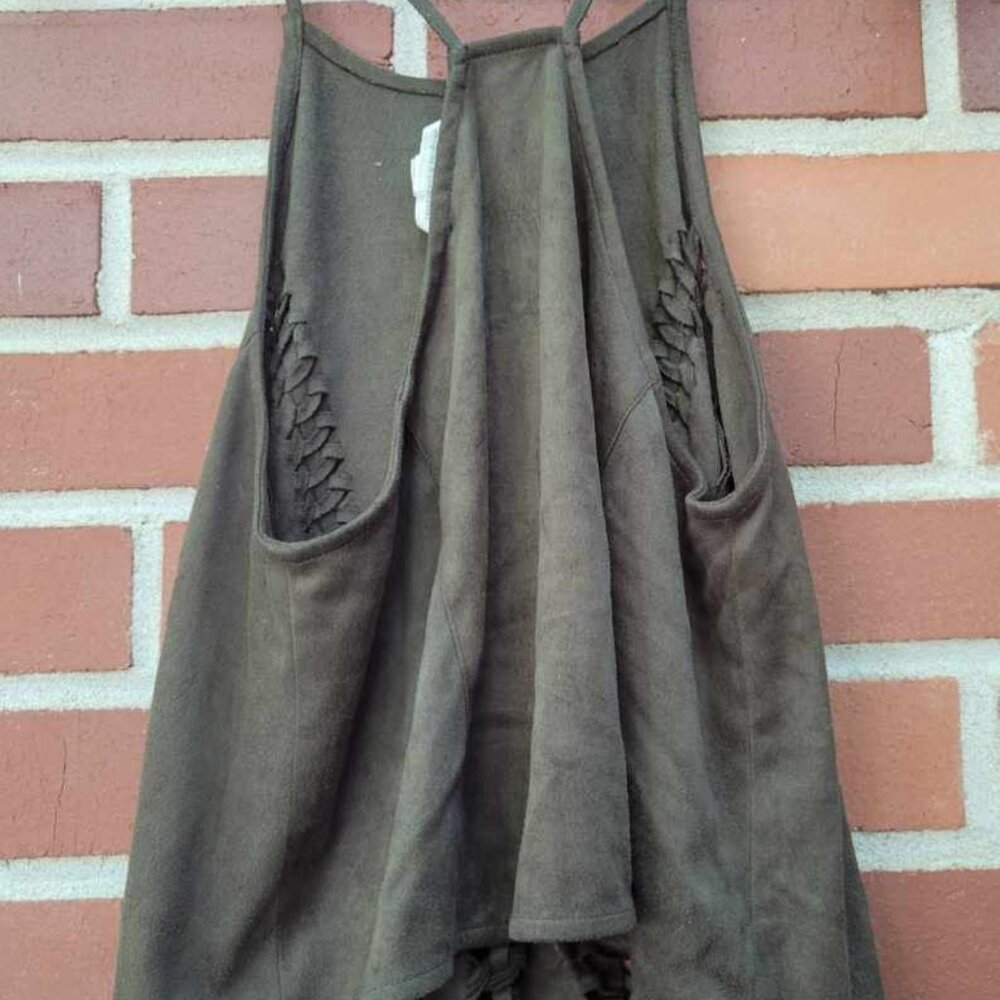Olive Green Tank Top - Soft Suede Feel - Made by Cotton Candy - Size S - Picture 3 of 4